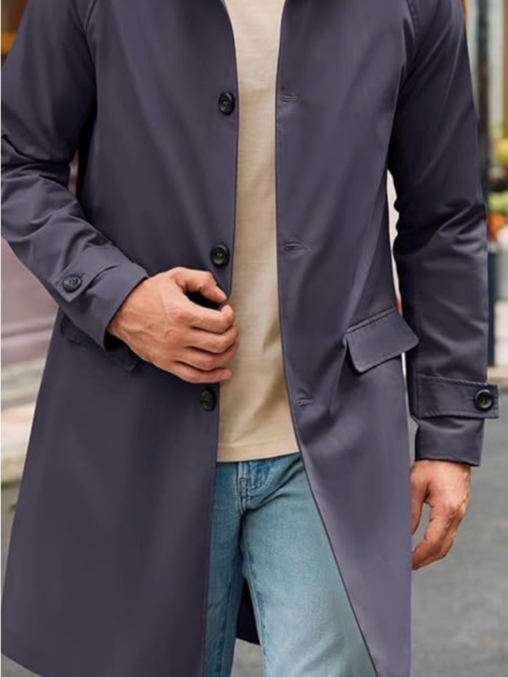 Men's Navy Trench Coat - Classic Long Overcoat